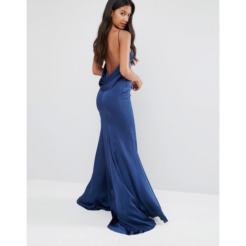 Fame & Partners Blue Satin Slip Maxi Dress